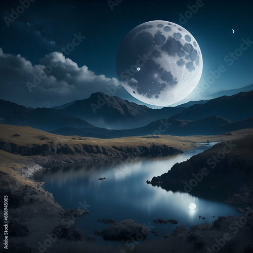 moon over the lake with clouds © Mulazimhussain