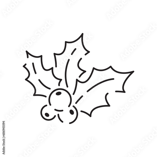 Mistletoe line icon. Winter holiday berry decor outline style pictogram on white background. Christmas mistletoe with leaves and berries design. Vector graphics