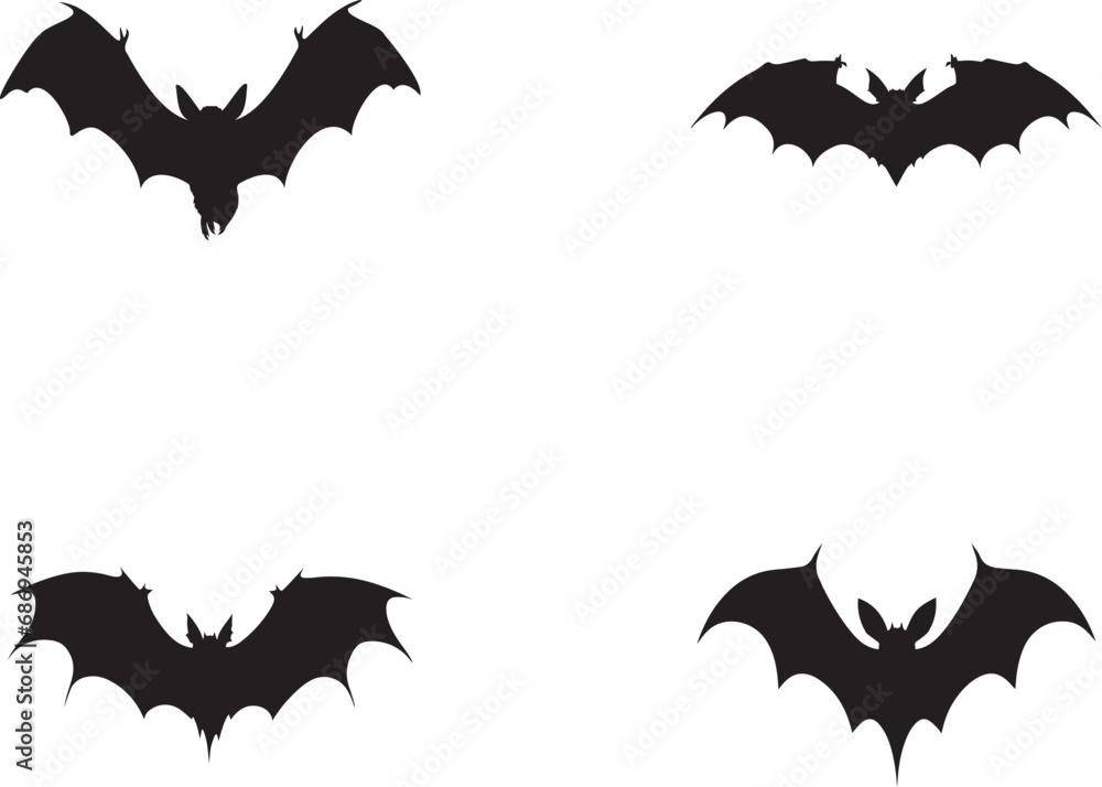 Set of black bat silhouettes for Halloween design on white background Set of black bat silhouettes for Halloween design on white background