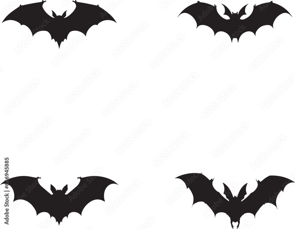 Fototapeta premium Set of black bat silhouettes for Halloween design on white background