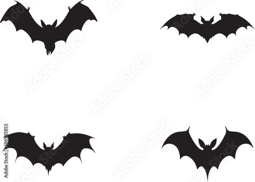 Set of black bat silhouettes for Halloween design on white background