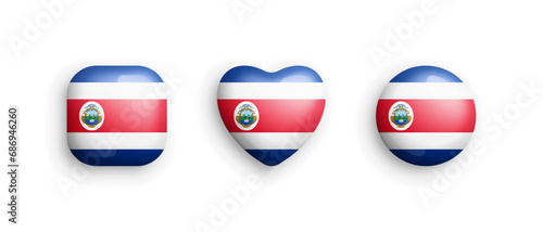 Free Download Costa Rica Official National Flag 3D Vector Glossy Icons In Rounded Square Heart And Circle Shapes Isolated On White. Costa Rican Sign And Symbols Graphic Design Elements Volumetric Buttons Collection - GFXLoad