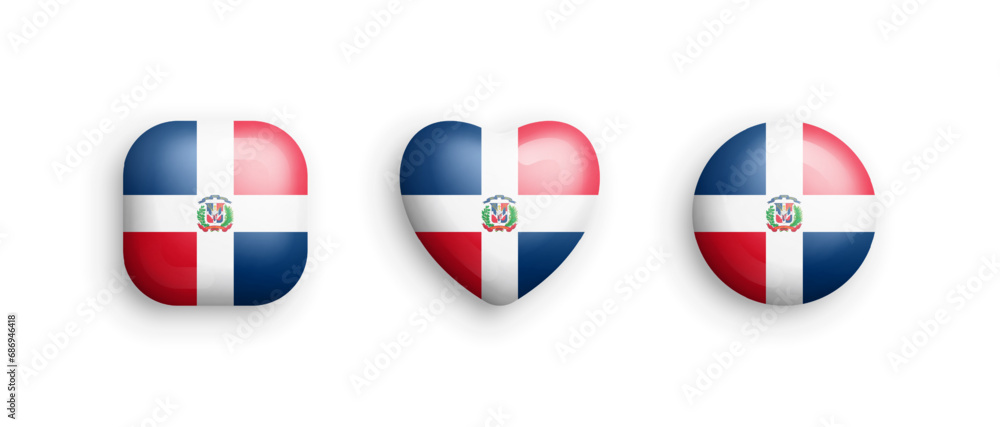 Dominican Republic Official National Flag 3D Vector Glossy Icons In ...