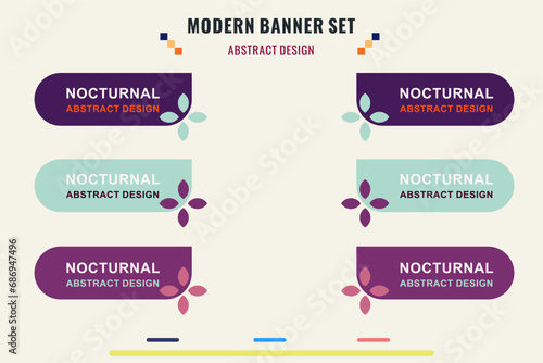 Random modern abstract vector banner set. Flat geometric shapes of different colors design style. Template for web or print design.