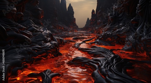 VIew of volcanic lava eruption