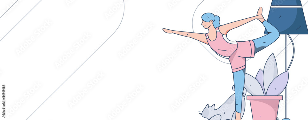 Fototapeta premium Practicing yoga, physical and mental health, flat vector character concept, operation hand drawn illustration