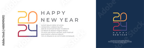 Happy new year 2024 design. With lines that form numbers and are colorful. Premium vector design for poster, banner, greeting and new year 2024 celebration.