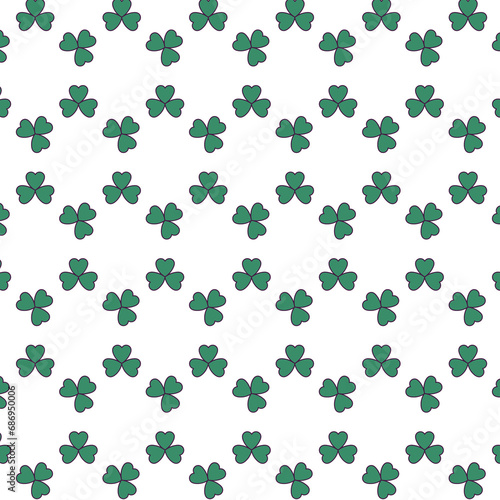 Digital png illustration of green pattern of repeated clovers on transparent background