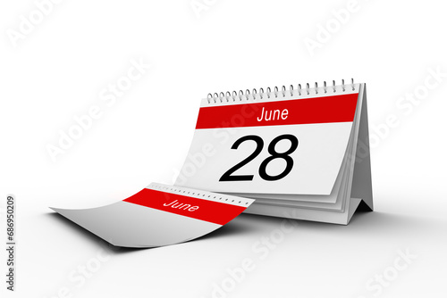 Digital png illustration of calendar with 28 june and empty card on transparent background