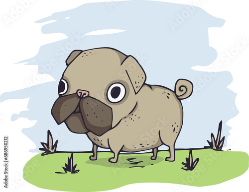 Fototapeta Naklejka Na Ścianę i Meble -  Digital png illustration of gray dog on grass on transparent background