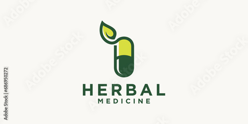 natural medicine logo vector icon template. green herbal capsule pill leaf medicine