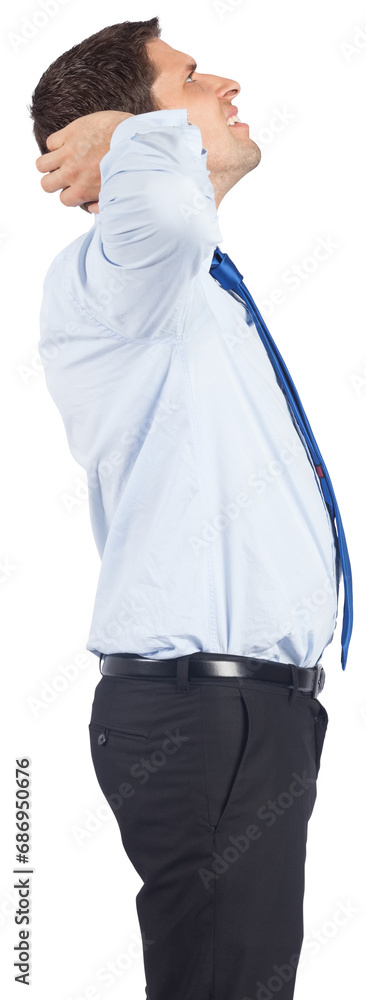 Digital png photo of waiting caucasian businessman looking up on transparent background Digital png photo of waiting caucasian businessman looking up on transparent background