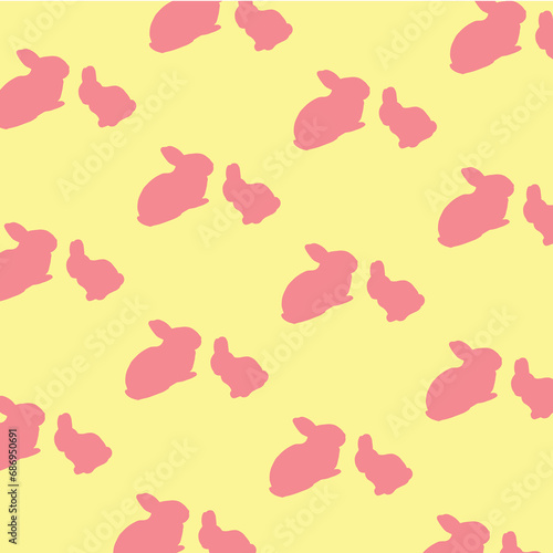 Digital png illustration of pink bunnies repeated on yellow background