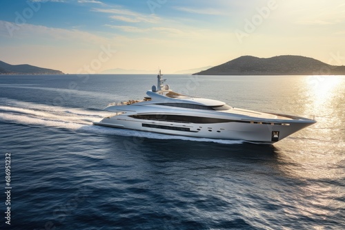 Yacht in the sea at sunset. Luxury yacht. 3d rendering, White superyacht at sea, AI Generated © Iftikhar alam