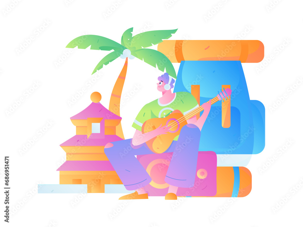 Fototapeta premium Holiday travel travel characters internet background vector hand drawn illustration 