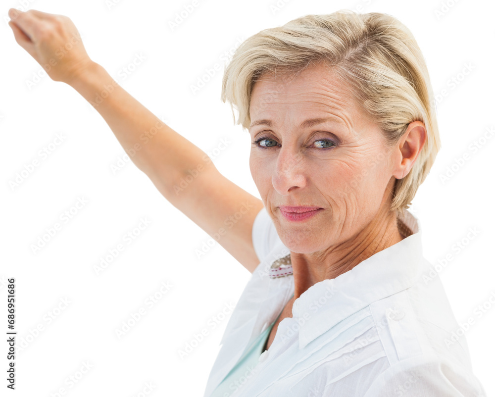 Digital png photo of caucasian businesswoman pointing on transparent background Digital png photo of caucasian businesswoman pointing on transparent background