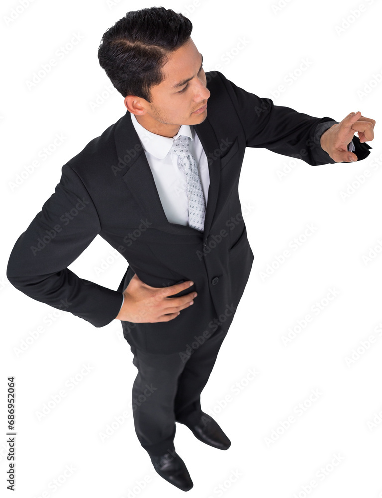 Digital png photo of biracial businessman pointing on transparent background Digital png photo of biracial businessman pointing on transparent background
