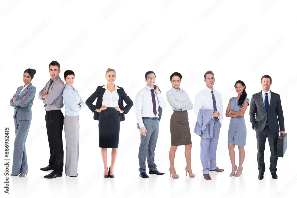 Digital png photo of diverse business people standing on transparent background