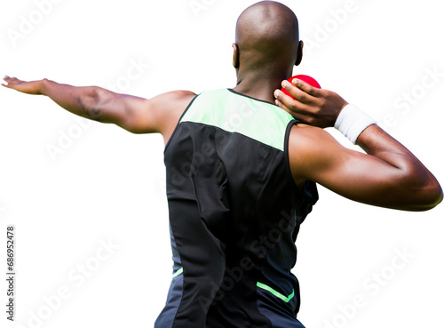 Digital png photo of african american sportsman with ball on transparent background