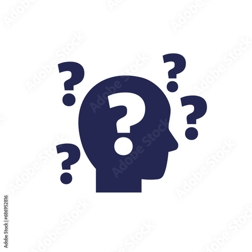 Confusion and uncertainty icon on white