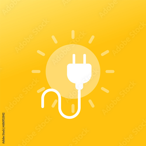 electric plug and sun icon, solar energy vector design