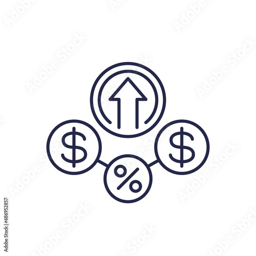 Inflation and money icon, high prices line vector