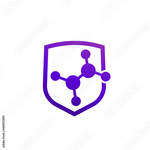 shield and molecule icon on white