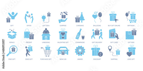 Gift icons set. Set of editable stroke icons.Vector set of Gift