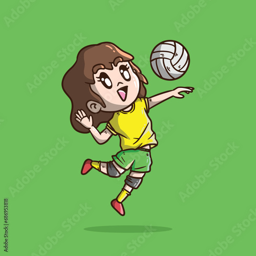 Cartoon vector illustration of Cute Girl playing volleyball. Volleyball player mascot illustration.