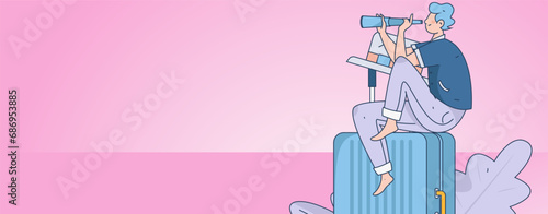 Holiday travel travel characters internet background vector hand drawn illustration
