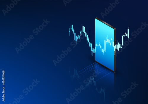 Smartphone technology Mobile phone screen showing stock graphs Technology that allows phones to display stock market price graphs It is a financial market used for investing.