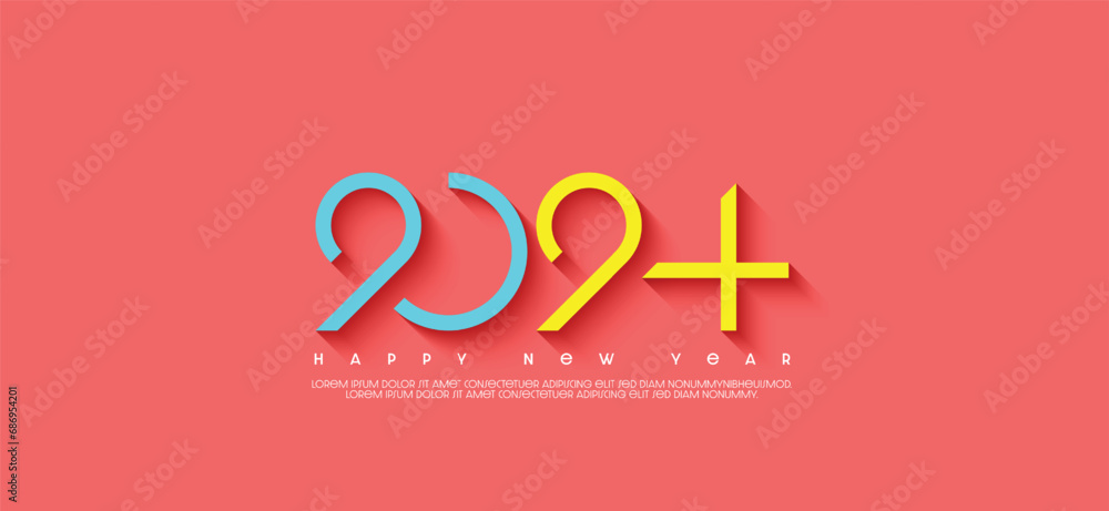 Creative concept of Happy New Year 2024 graphic. Modern colored geometric backgrounds with copy space. top view scene. Vector Illustrator EPS