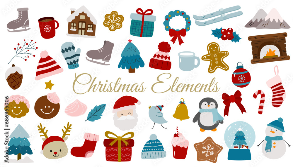Christmas Vector Illustration, cute kids style festive element, hand drawn holiday decoration Christmas Vector Illustration, cute kids style festive element, hand drawn holiday decoration