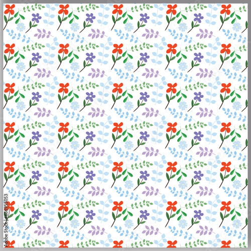Vector botanical seamless floral colorful leaf and flower pattern background