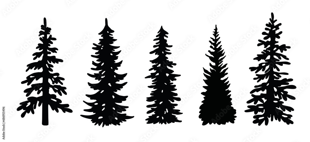 set of silhouettes of  trees, Fir tree, Pine Tree, Christmas tree, Forest Trees Silhouette Bundle, cut file, Tree, forest, nature, Tree shape	