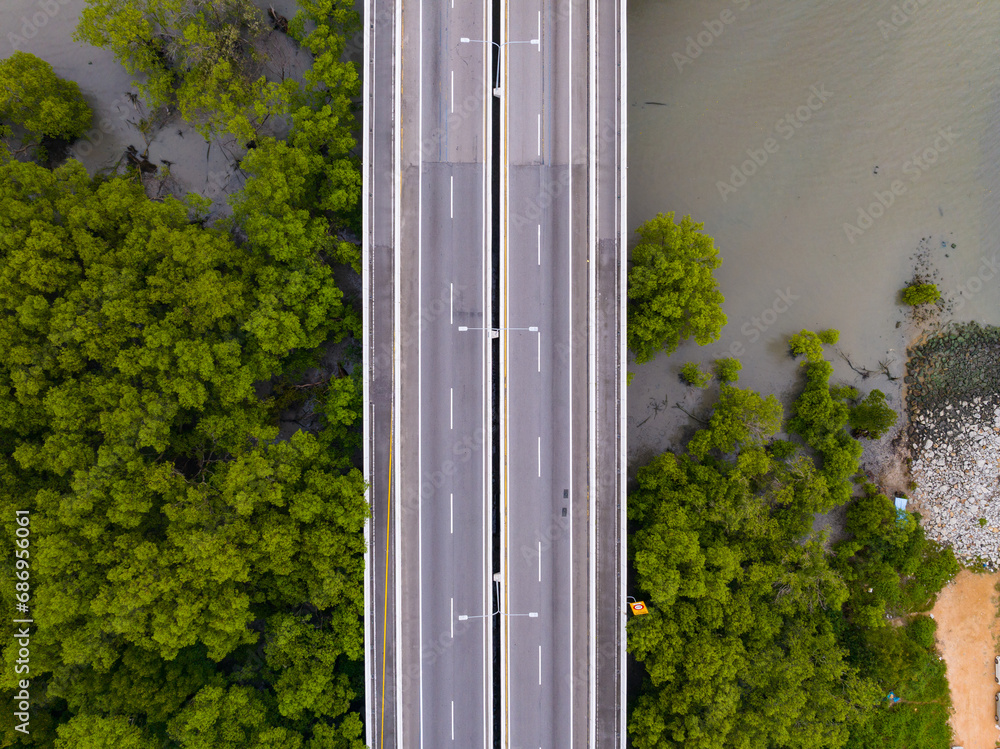 Aerial top view drone shot of bridge with cars on bridge road image transportation background concept Aerial top view drone shot of bridge with cars on bridge road image transportation background concept