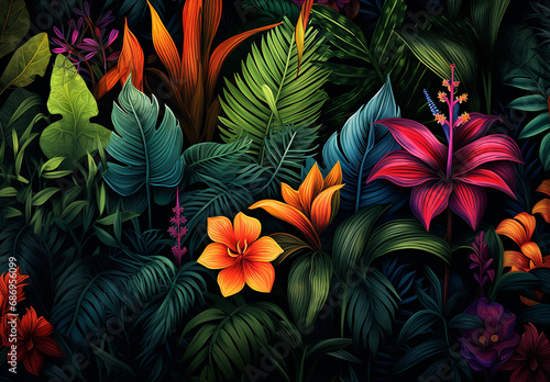 Leaves And Flowers on a Dark background