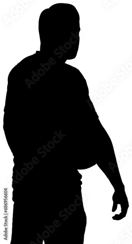 Digital png illustration of silhouette of sportsman with ball on transparent background
