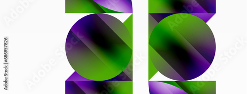 Serene gradient template. Circles and triangles mingle in minimalist perfection. Gentle fusion of forms and hues creates balanced yet captivating backdrop, embodying modern sophistication