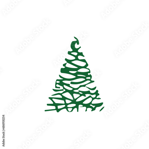 hand draw Christmas Tree vector icon on white background