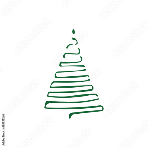 hand draw Christmas Tree vector icon on white background