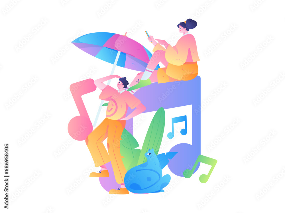 Fototapeta premium Music characters scene flat vector concept operation illustration 