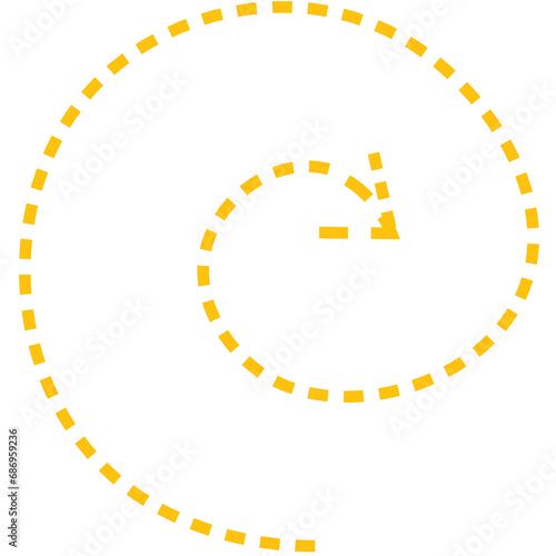 Digital png illustration of yellow spiral right arrow on transparent background