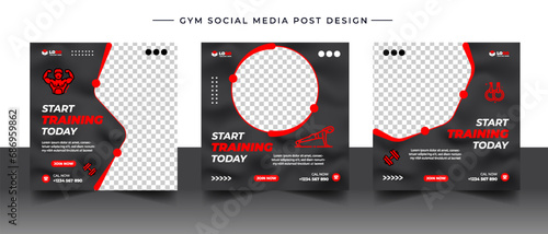 Gym, fitness, and sports social media post template design set. Usable for social media, banner, and website. 
