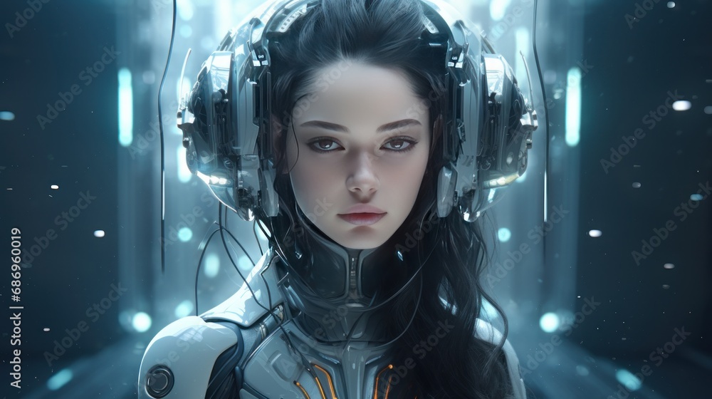 Beautiful woman in futuristic cyberpunk style background wallpaper ai generated image Beautiful woman in futuristic cyberpunk style background wallpaper ai generated image
