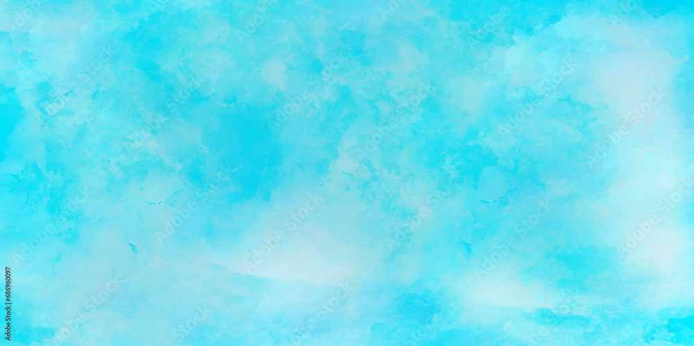 Abstract watercolor background . Grunge wallpaper of green sky with white clouds . Summer heaven bright cloudscape .	
