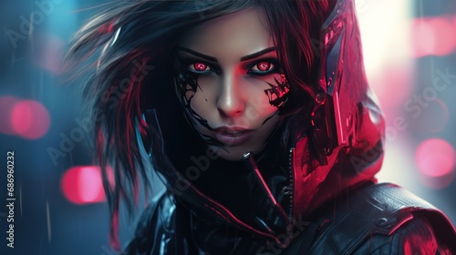 Women Cyberpunk ninja Cyborg Character background wallpaper ai generated image