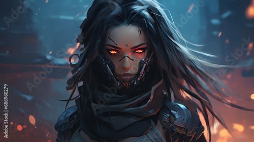 Women Cyberpunk ninja Cyborg Character background wallpaper ai generated image