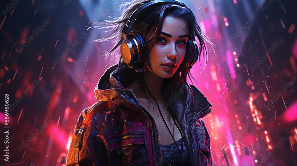 Obraz premium Beautiful future cyberpunk girl background wallpaper ai generated image