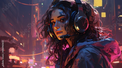 Beautiful future cyberpunk girl background wallpaper ai generated image photo